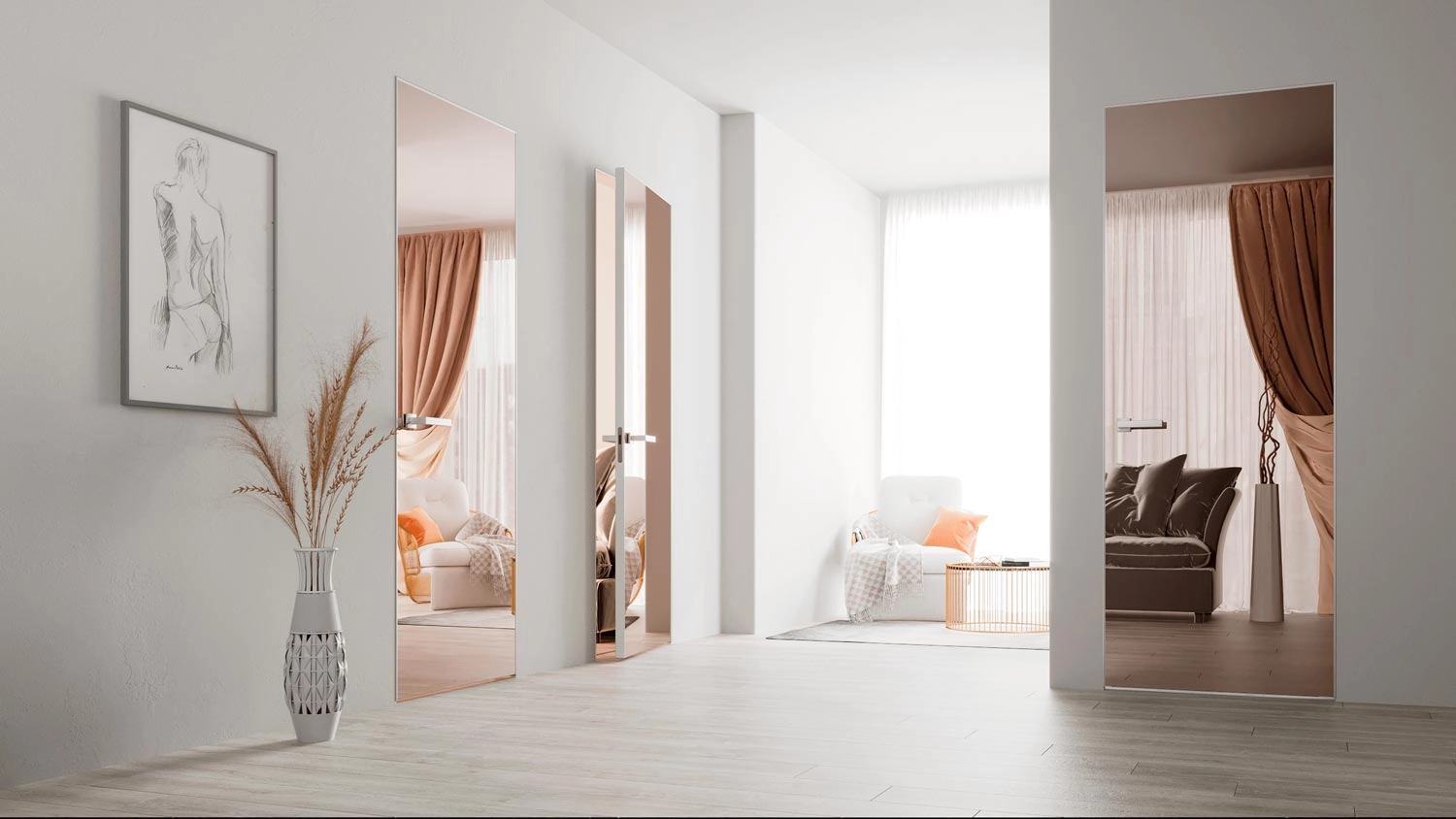 Зеркальная дверь скрытого монтажа MIRROR BRONZE
