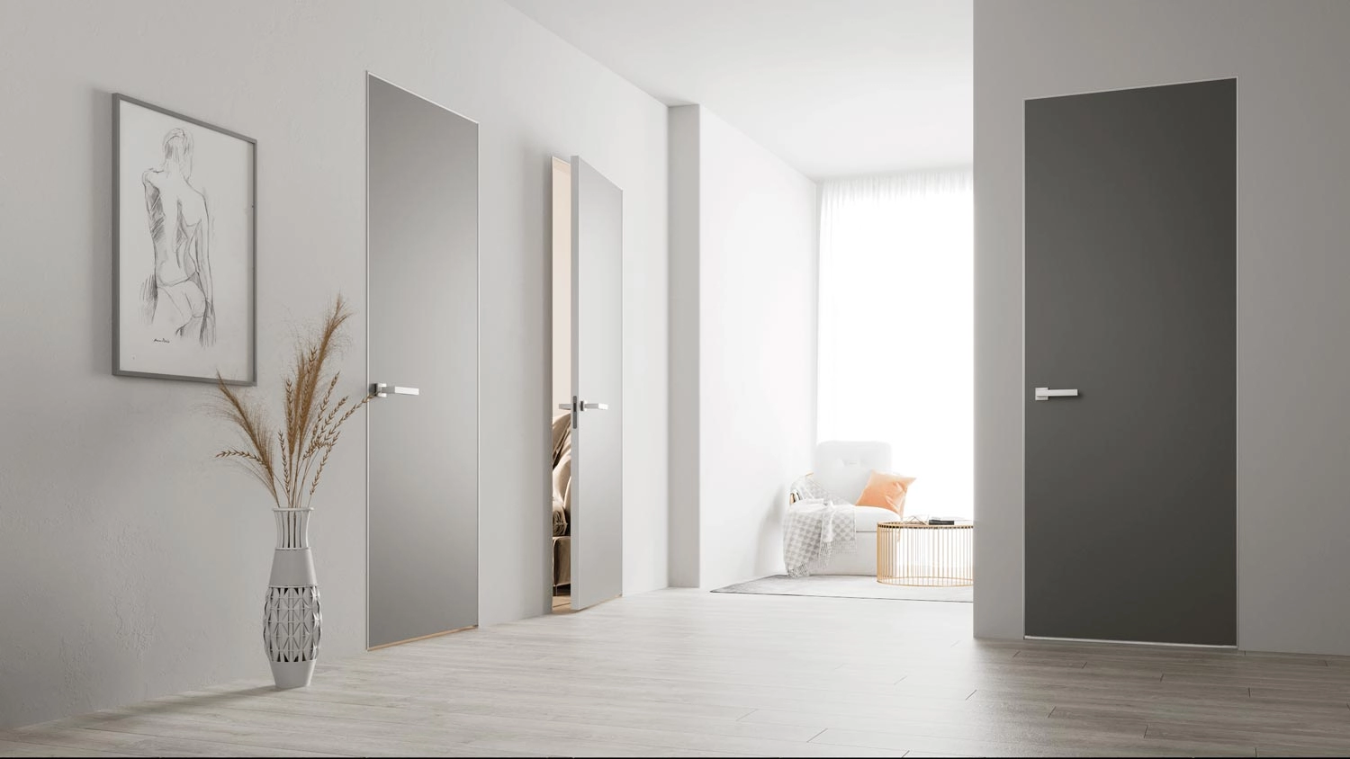Зеркальная дверь скрытого монтажа MIRROR GRAPHITE mat
