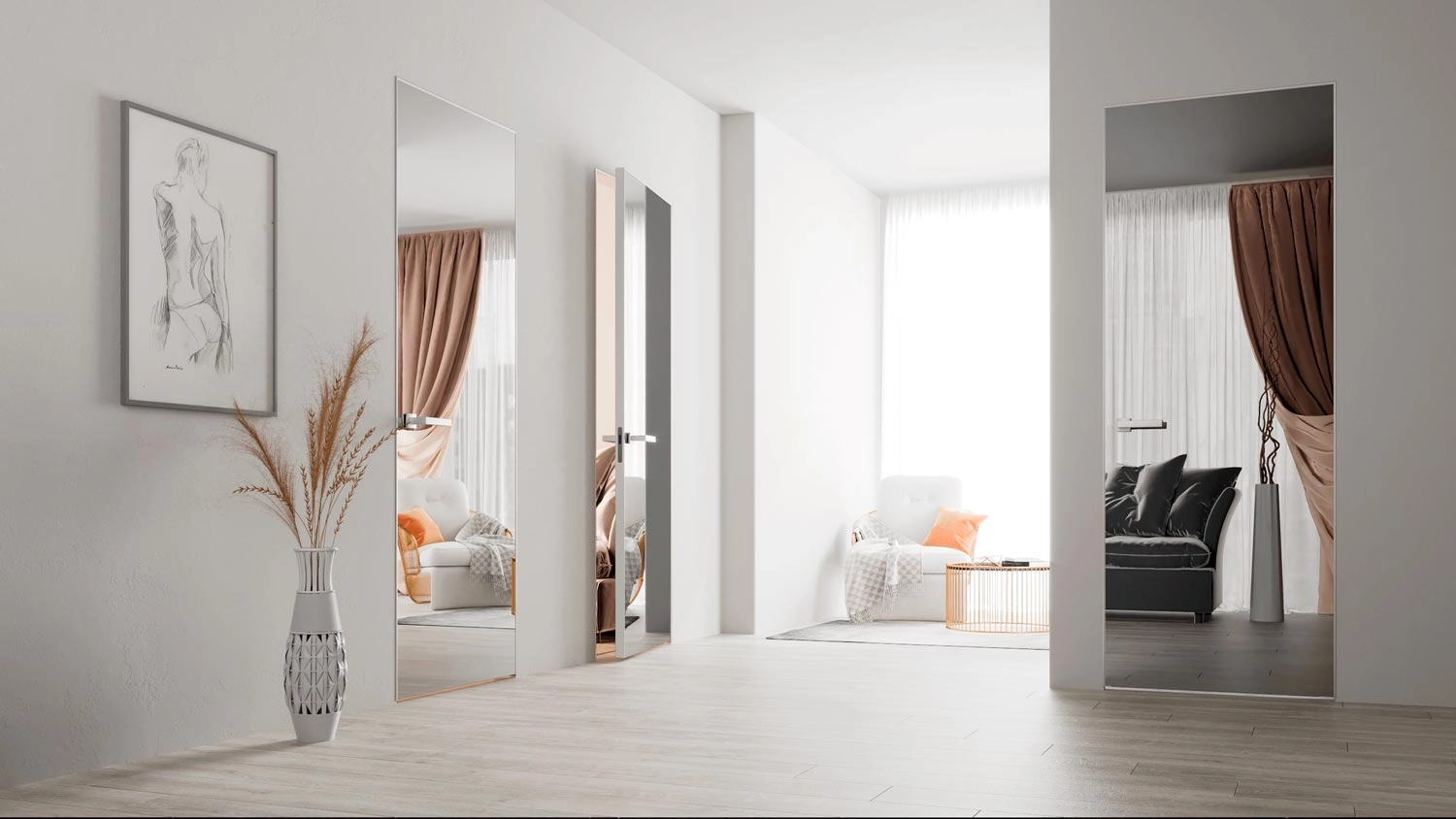 Зеркальная дверь скрытого монтажа MIRROR GRAPHITE