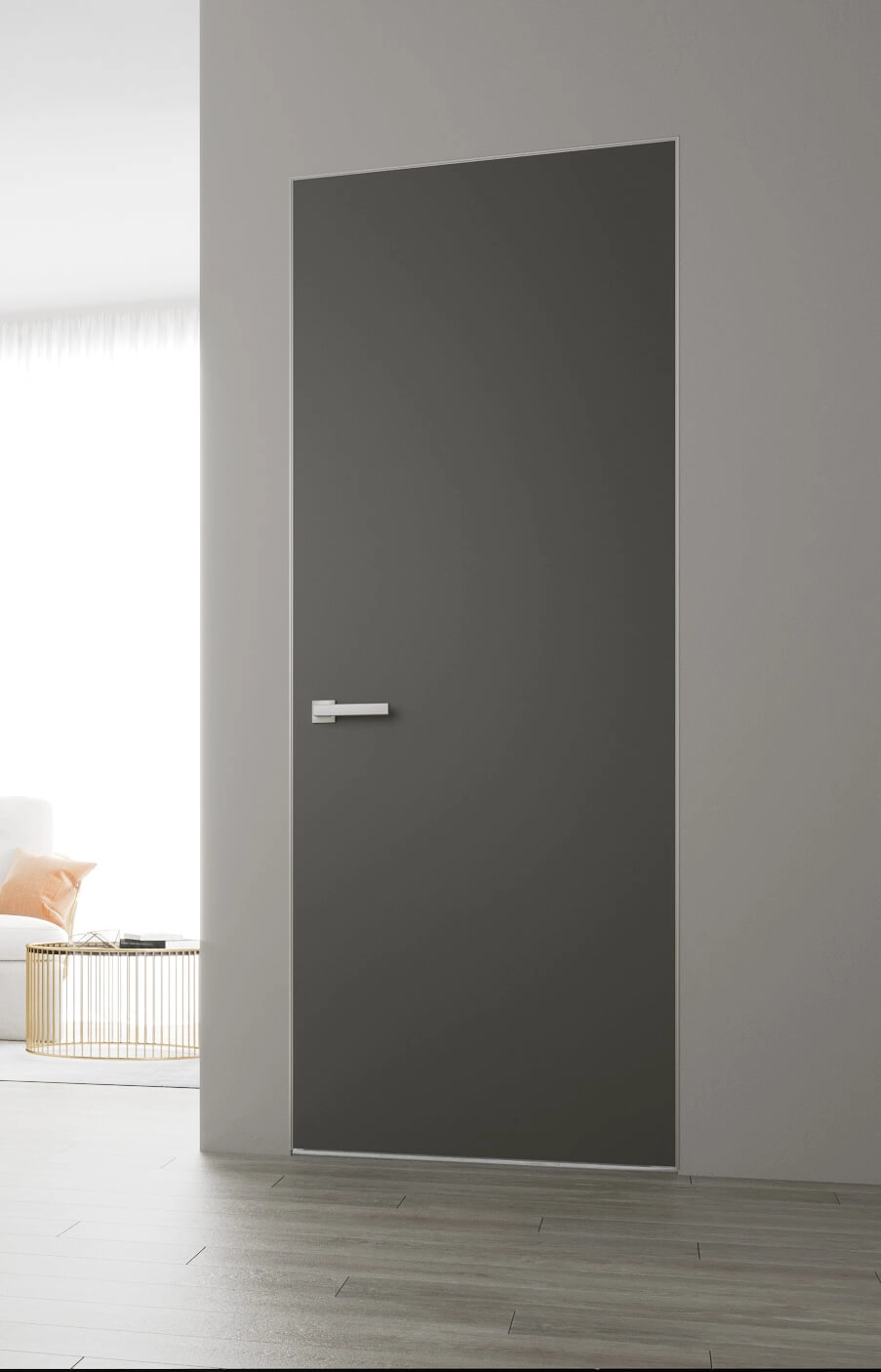 Зеркальная дверь скрытого монтажа MIRROR GRAPHITE mat